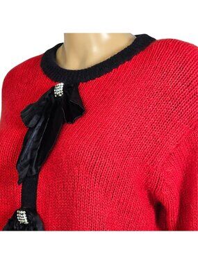Tony Lambert Vintage Angora Sweater with Bows and Bling, Women's Medium